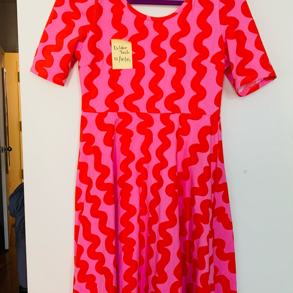 Nooworks squiggle Dress Red and Pink Natalie Midi Dress